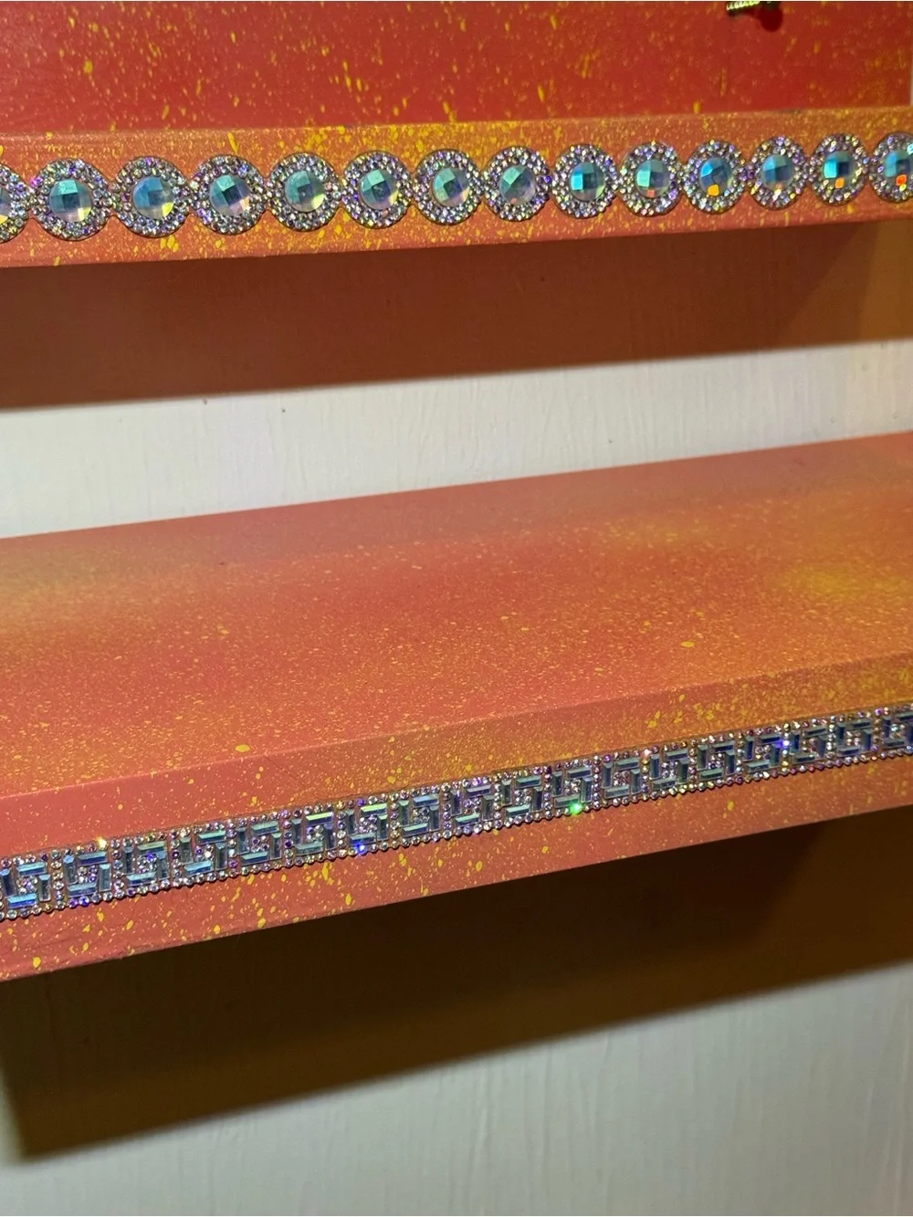 Peach w/yellow splash-rhinestone Accent floating Wall Shelves-FREE GIFT
